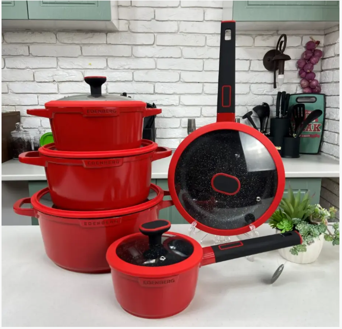Набір кухонного посуду Edenberg EB-5647 з ангтипригарным покриттям з 12 предметів (Червоний), фото 1