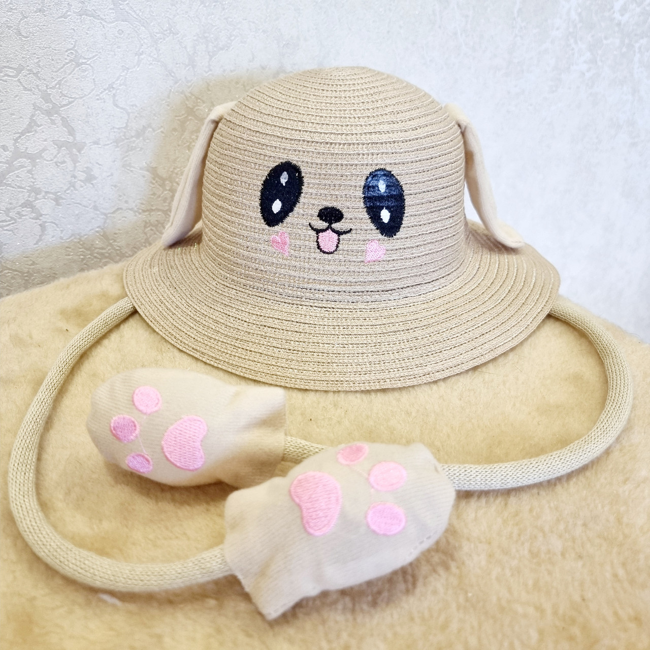 Дитячий літній капелюх із вухами, що підіймаються, розмір 52-54 бежевий