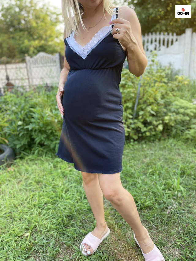 Ночная рубашка для беременных и для кормящих мам на бретельках летняя темно-синий 44-54р.