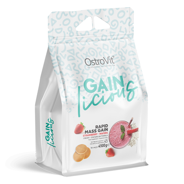 Гейнер GAINlicious Mass Gainer OstroVit 4.5 кг Полуничні вафлі, фото 1