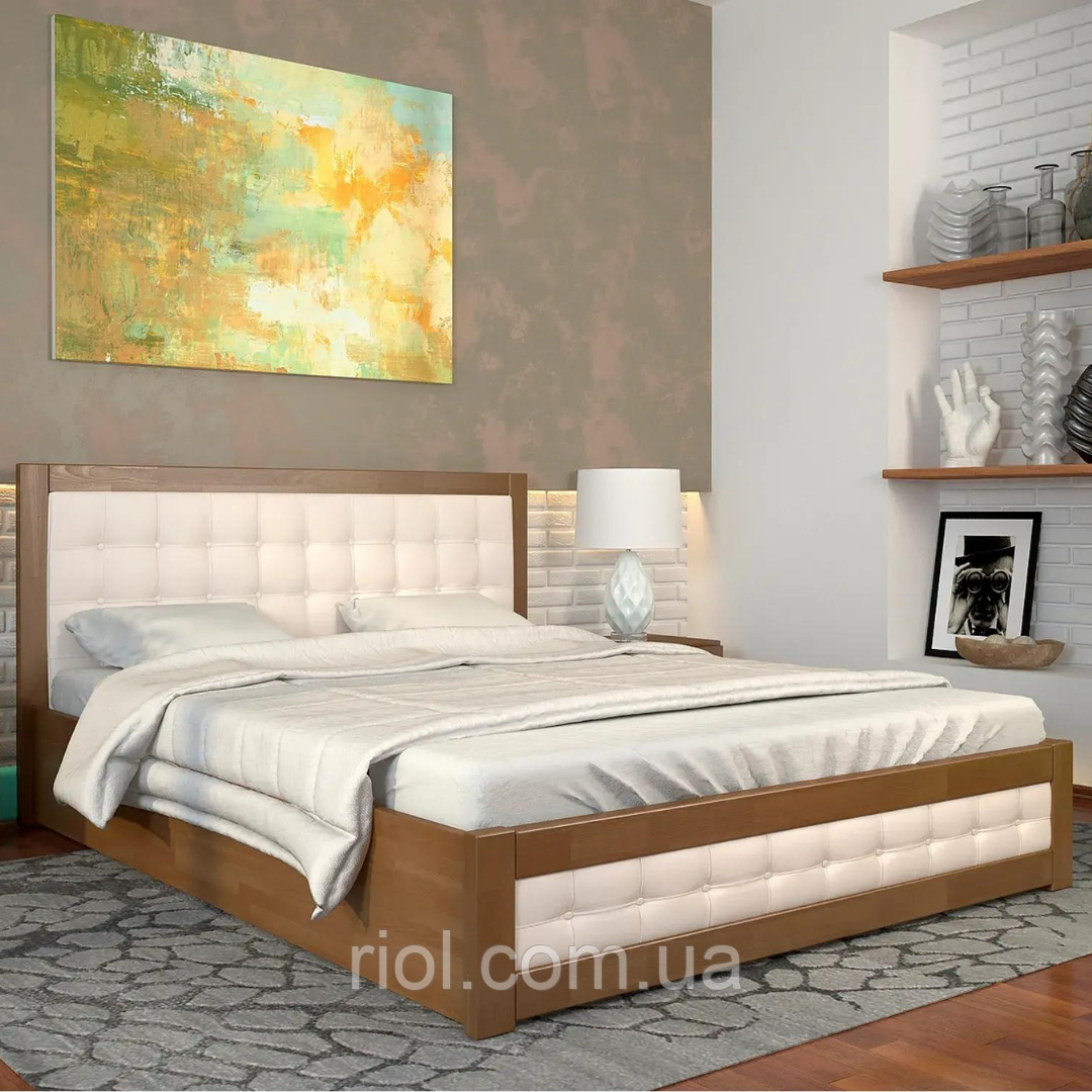 Ліжко дерев'яне двоспальне Рената Д з підйомним механізмом, фото 1