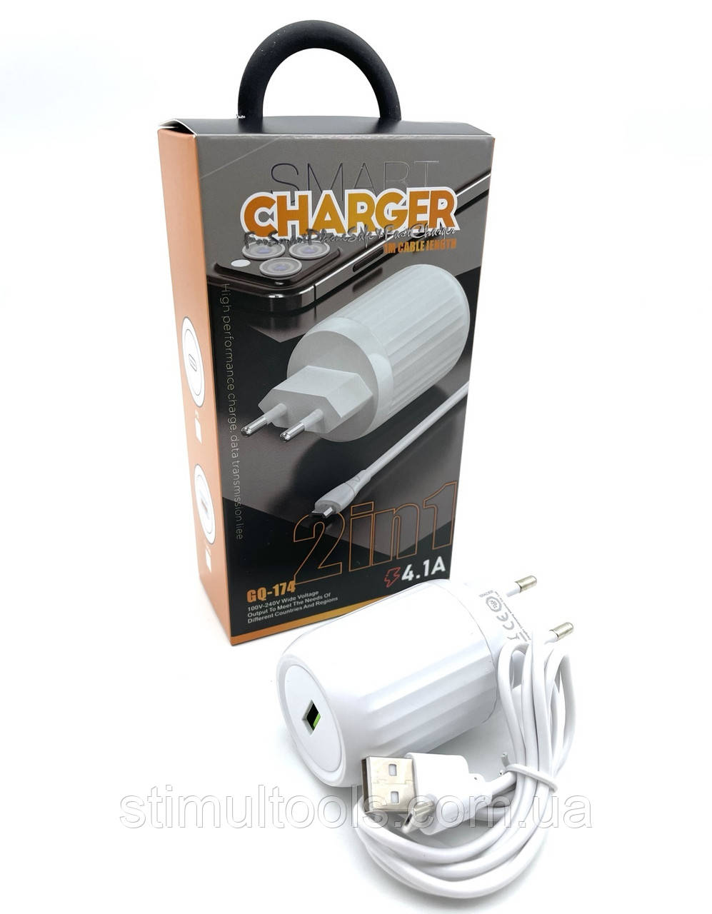 Мережевий зарядний пристрій. МЗП адаптер 220V GQ-174 1USB+Micro 4.1A, фото 1