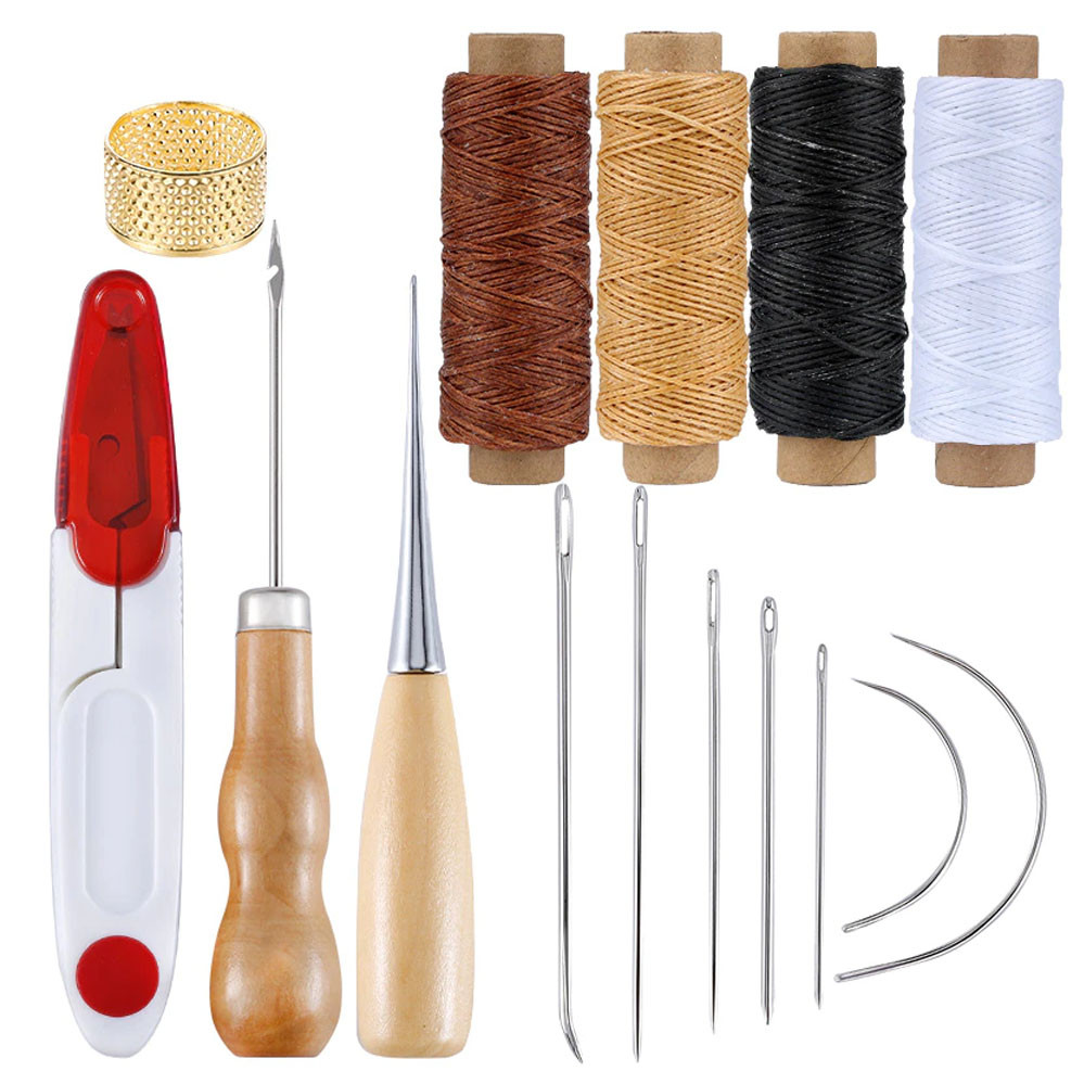 Набор для ручного шитья кожи профессиональный инструмент для работы нитки иголки для шитья и ремонта - фото 6 - id-p1620379820