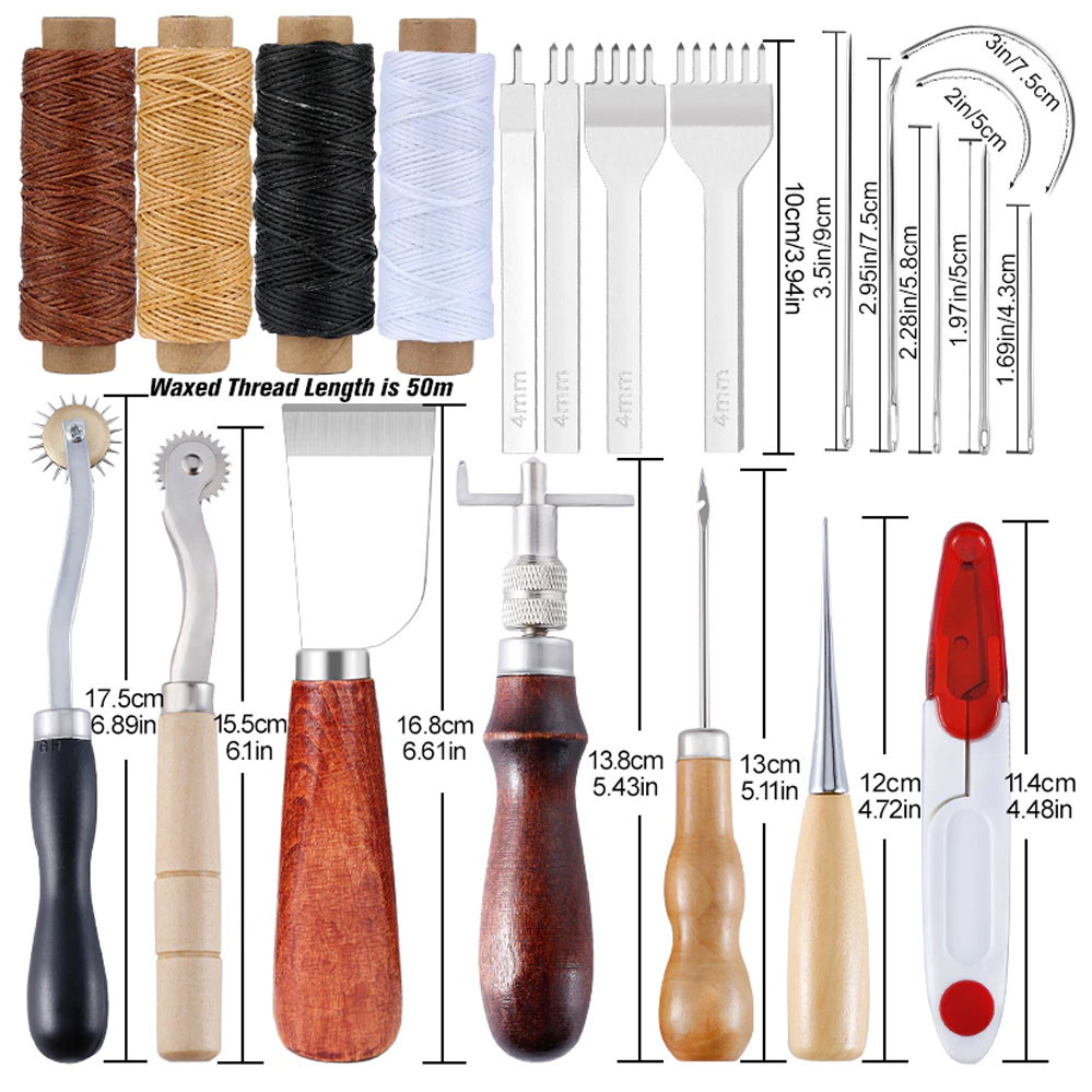 Набор для ручного шитья кожи профессиональный инструмент для работы нитки иголки для шитья и ремонта - фото 2 - id-p1620379820