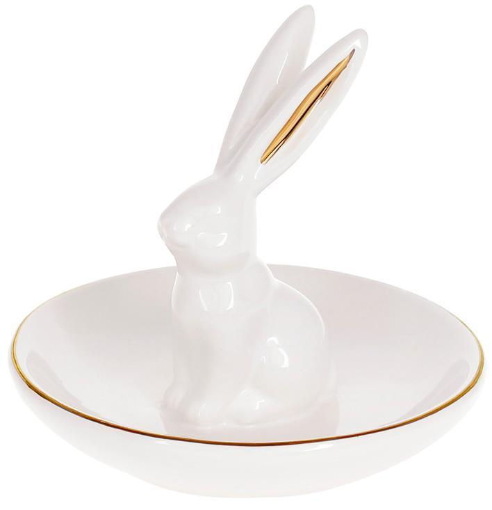 Блюдце-підставка для прикрас "Bunny" 11х11х10см, кераміка, білий з золотом