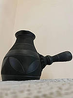 Турка кавоварка чорна керамічна гончарна «Листок» 450-650мл для кави