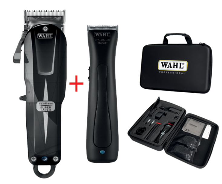 Набір машинок в кейсі Wahl Cordless Combo Super Taper Cordless Black + Beret Stealth (08592-017)