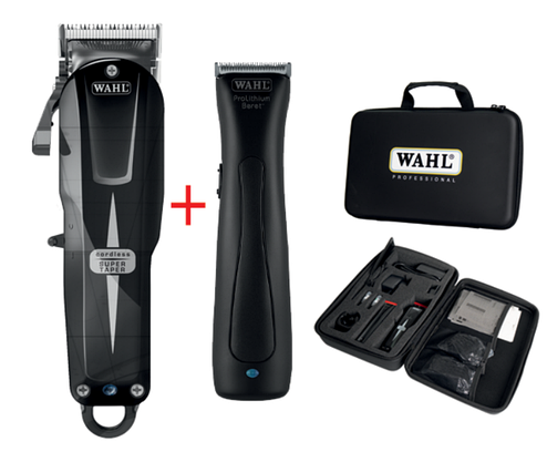 Професійний комбо-набір в кейсі Wahl Cordless Combo Super Taper Cordless Black + Beret Stealth (08592-017), фото 1