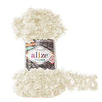 Пряжа с петлями для вязания руками Alize Puffy Fur 6113 молочный (нитки с петельками Ализе Пуффи Фер Фур)