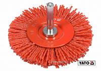 Щетка чистящаяся с нейлоновым ворсом, дисковая к дрели YATO : Ø=75 мм, со шпинделем Ø=6 мм