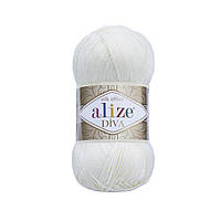 Пряжа Alize Diva 1055 сахарный белый (Ализе Дива) 100% микрофибра акрил