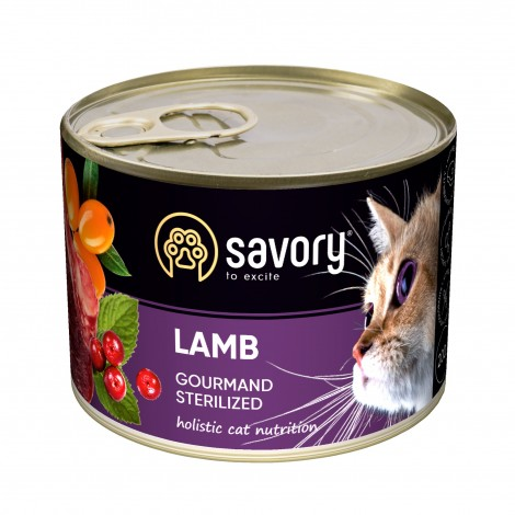 Консерви для котів Savory Cat Can Sterilised з ягням 200 г