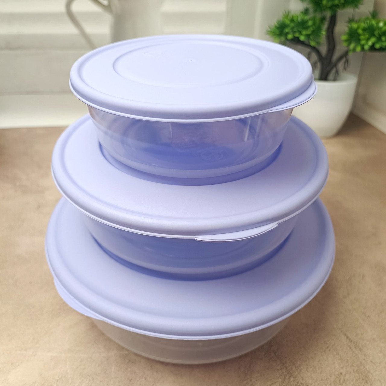 Набір круглих пластикових судочків різного розміру для їжі 3в1