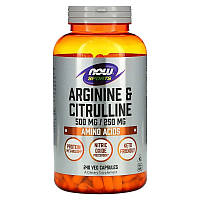 Аргинин и цитруллин NOW Foods, Sports "Arginine-Citrulline" 500 мг /250 мг (240 капсул)