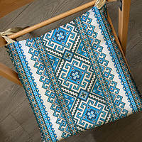 Подушка на стул, табуретку, садовые кресла с завязками с принтом «Украинский орнамент голубой» 40х40х4 см
