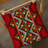 Подушка на стул, табуретку, садовые кресла с завязками с принтом «Украинский орнамент красный» 40х40х4 см