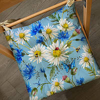 Подушка на стілець, табуретку, садові крісла із зав'язками з принтом «Волошки та ромашки» 40х40х4 см (PZ_22U011)