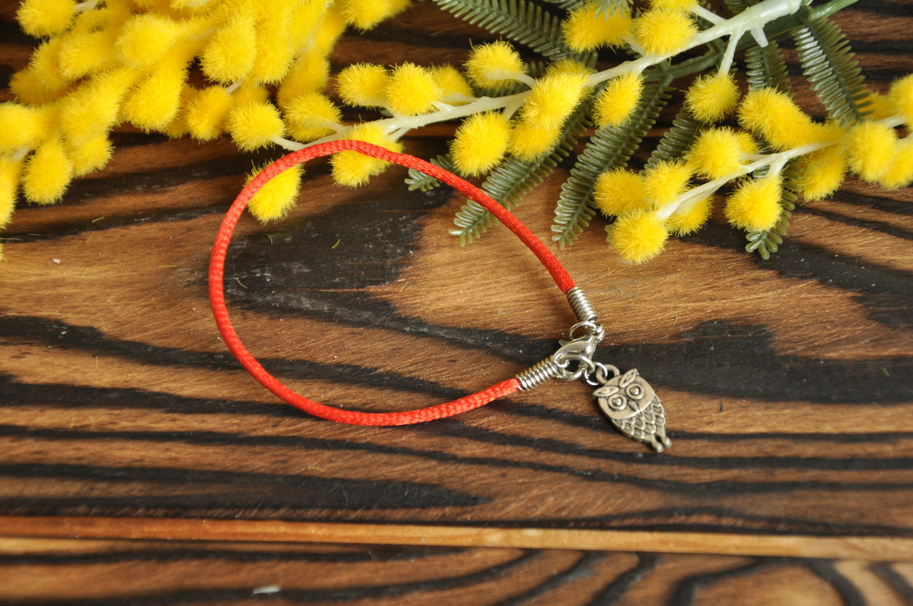 Браслет червона нитка з талісманом "Сова", фото 1