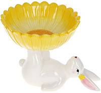Конфетница "Милый Кролик" 20х15х14см керамическая с фигуркой кролика, желтый