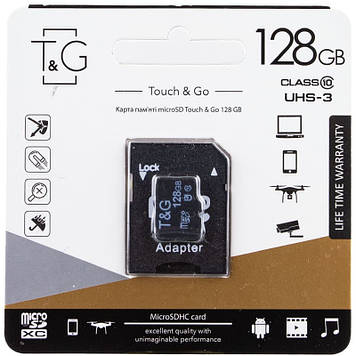 Картка пам'яті T&G microSDHC 128 GB class 10 (з адаптером)