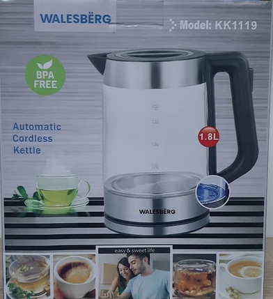 Чайник електричний скляний Walesberg KK-1119 2000 Вт, 1.8 л, фото 1