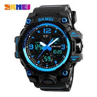 Мужские Часы с подсветкой Skmei 1155 Black Blue, армейские, спортивные