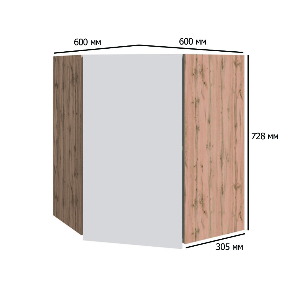 Навісна кутова шафа для кухні Сокме Софт 600х600 мм дуб вотан з білим матовим фасадом
