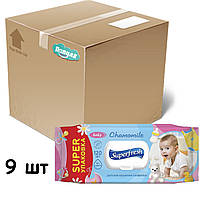 Влажные детские салфетки Superfresh для детей и мам "Ромашка" с клапаном, 9 уп.по 120 шт