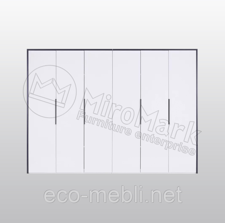 Шафа розпашна 6Д з ЛДСП у спальню Лука білий глянець / антрацит Міромарк, фото 1