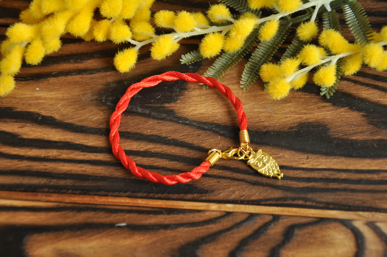 Браслет червона нитка з талісманом "Сова", фото 1