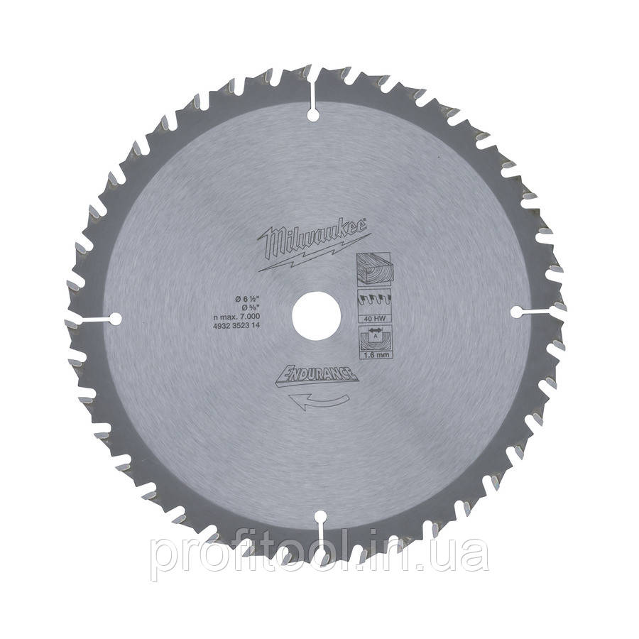 Диск пиляльний MILWAUKEE 165х2,8х20 мм; Z 52; дерево; ДСП; фанера; пластик; гіпсокартон; шлакобетон; кольорові, фото 1