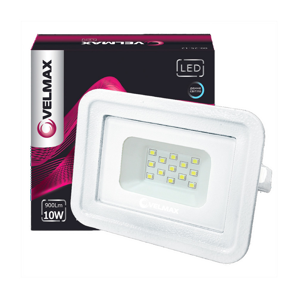 LED прожектор Velmax білий V-FL-106Wh 10W 900Lm 6200K 115*85*27 26-11-11