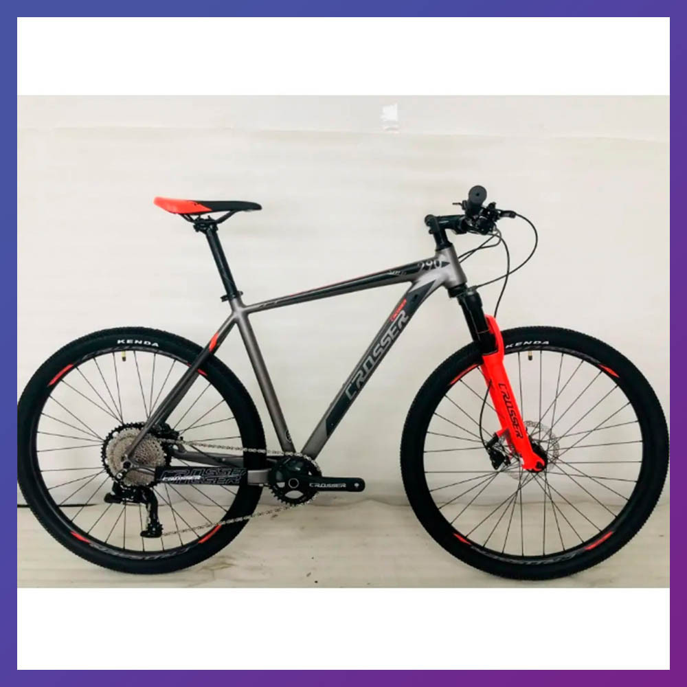 Велосипед гірський двоколісний однопідвісний на алюмінієвій рамі Crosser Solo 26 дюймів 17" рама сіро-червоний