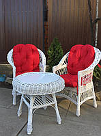 2 кресла "Обычные" с красными подушками и круглый столик "Гриб с плитой" (Белые)