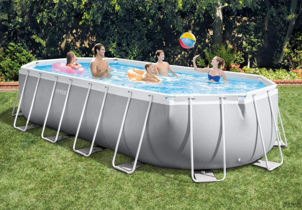 Овальний сімейний каркасний басейн Intex 26798 (610х305х122 см) фільтр насос тент сходи