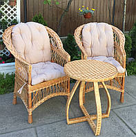 2 кресла "Обычные" с бежевыми подушками + столик с изогнутыми ножками