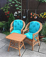 2 кресла "Обычные" с голубыми подушками и столик квадратный "Обычный"