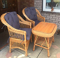 2 кресла "Обычные" с серо-синими подушками и квадратный столик "Гриб с плитой"