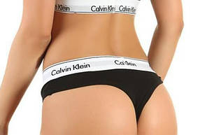 Стринги жіночі Calvin Klein чорні з білою гумкою
