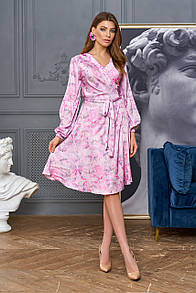 Весняна жіноча нарядна рожева сукня з довгими рукавами 42 44 46 48 розміри Глорія
