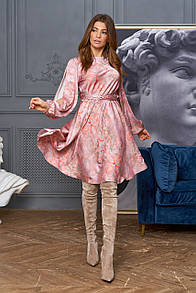 Весняна жіноча нарядна персикова сукня з довгими рукавами 42 44 46 48 розміри Глорія