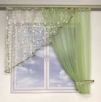 Фіранка з сітки та органзи 400x180 cm ALBO Салатова (KU-130-8)