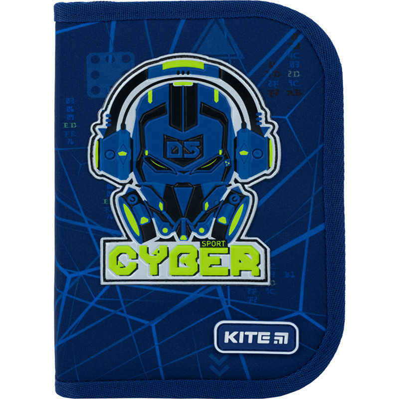Пенал без наповнення Kite Cyber K22-622-8, 1 відділення, 2 закоти 206 г 20x14x3.7 см синій