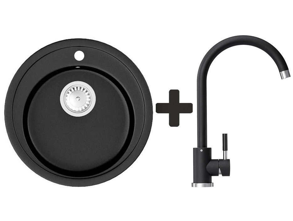 Комплект: мийка гранітна ASKANIA VENA Чорний + Кран