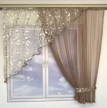 Фіранка з сітки та органзи 400x180 cm ALBO Кавова (KU-130-13)