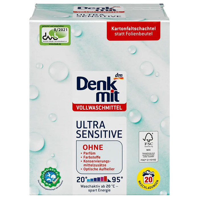 Пральний порошок Denkmit Ultra Sensitive для білого 1,35 кг 20 циклів прання миючі засоби для прання