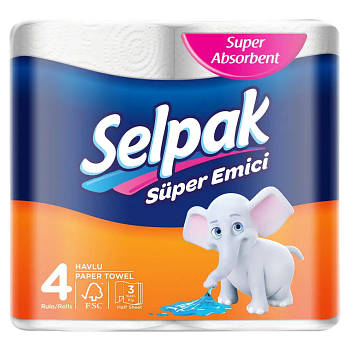 Паперові рушники Selpak 3-х шарові 4 шт