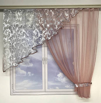 Фіранка з сітки та органзи 400x180 cm ALBO Пудрова (KU-130-6)