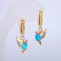 Сережки Птахи Xuping Позолота 18К з білими стразами та блакитними кристалами d-32х12мм + - купити біжутерію дешево оптом в