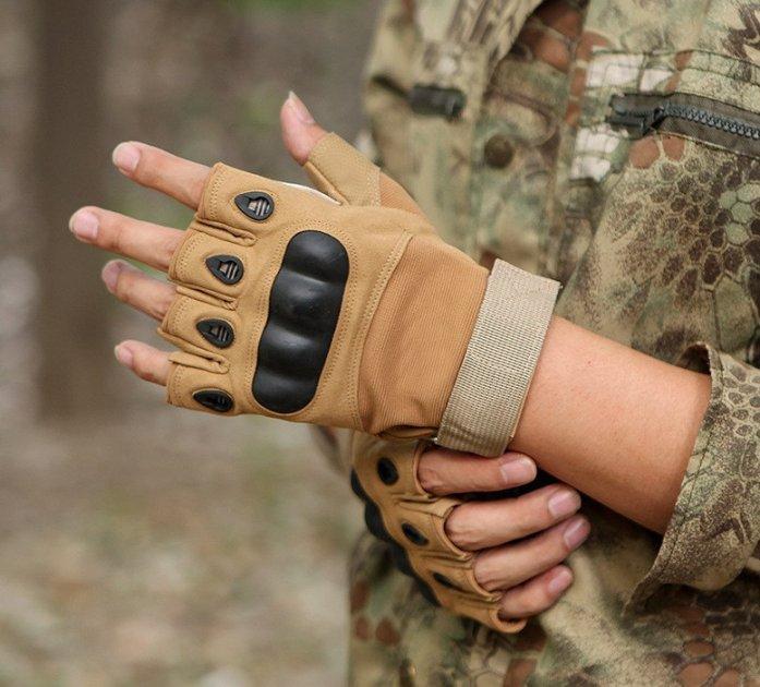Прочные тактические защитные перчатки беспалые, военные штурмовые походные армейские с вставками, GNt - фото 6 - id-p1620780690